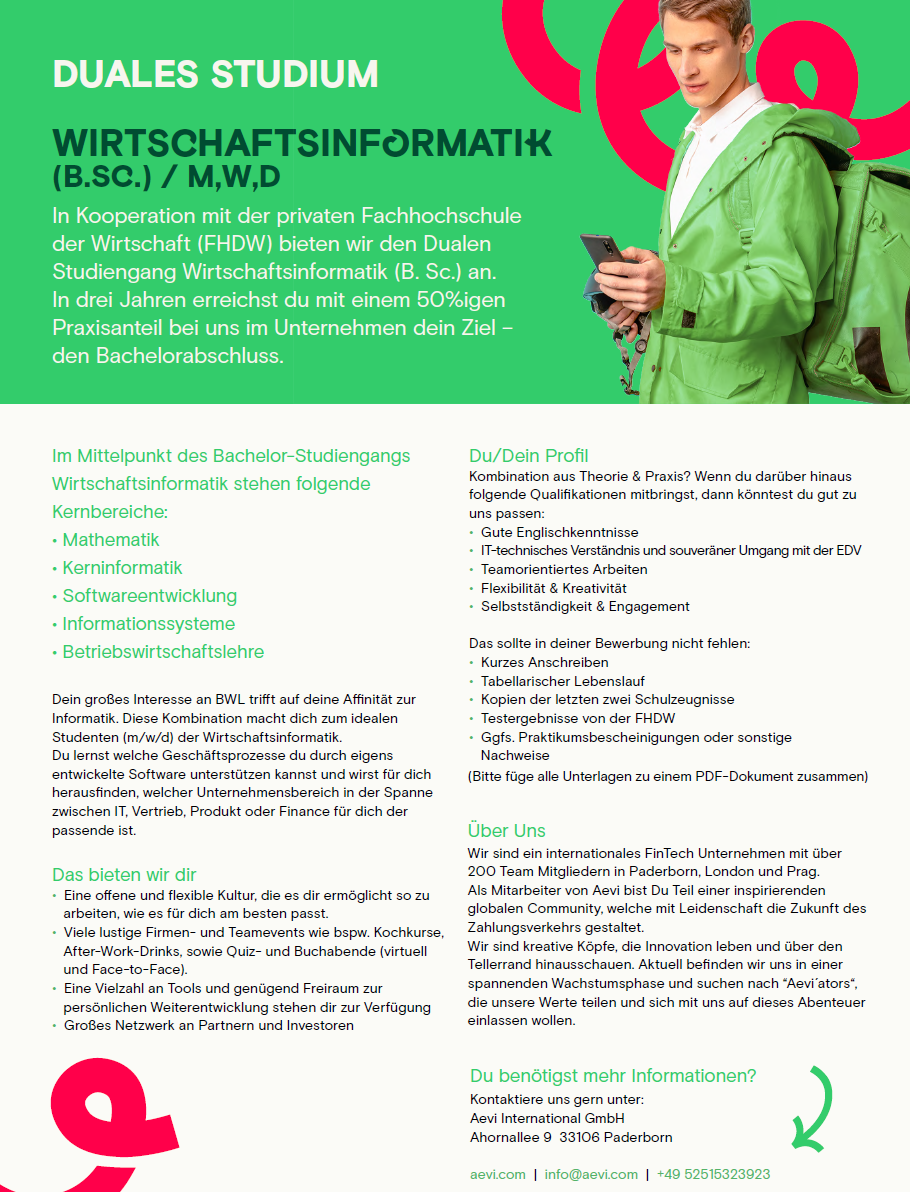 AEVI International GmbH: Duales Bachelor-Studium Wirtschaftsinformatik (B.Sc.)