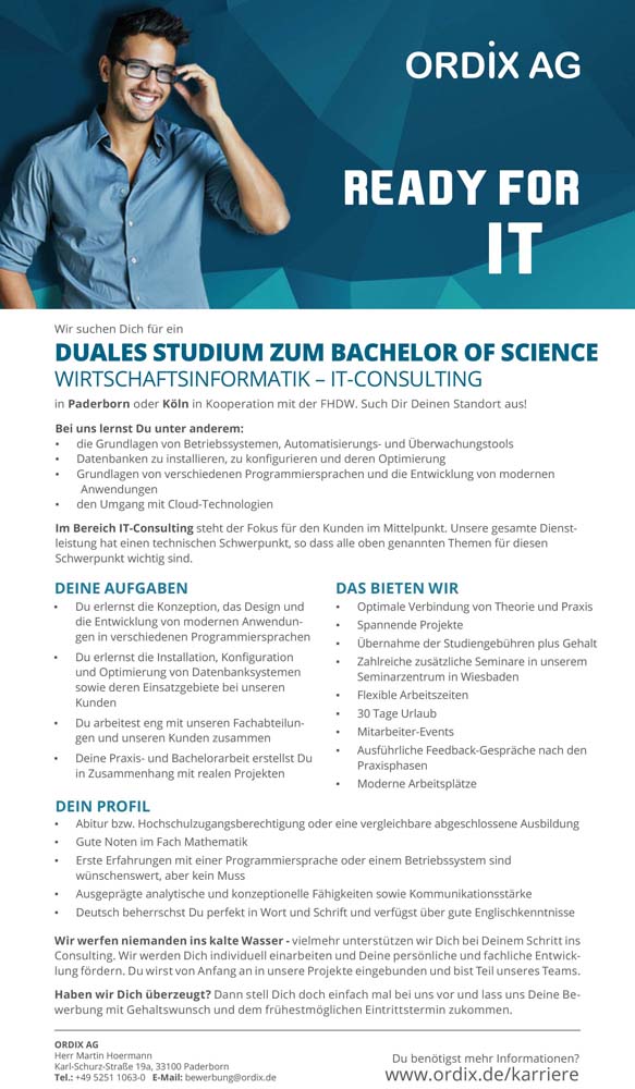 ORDIX AG: Duales Studium Wirtschaftsinformatik – IT-Consulting (B.Sc.)