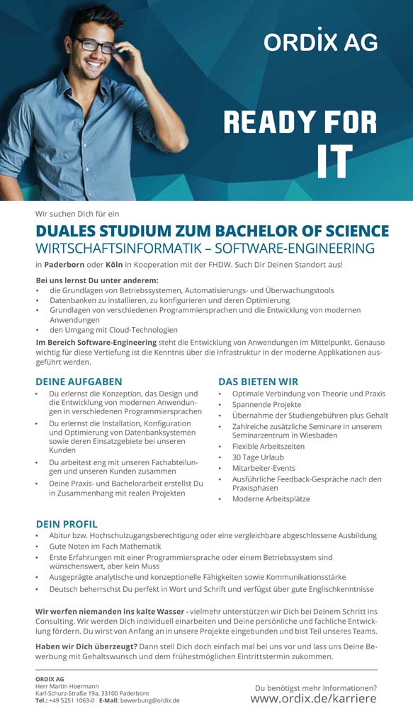 ORDIX AG: Duales Studium Wirtschaftsinformatik – Software Engineering (B.Sc.)