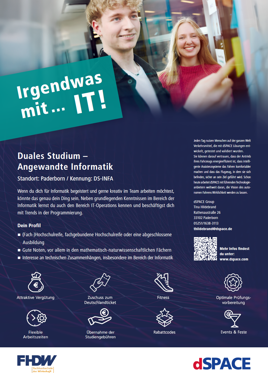 dSPACE GmbH: Duales Bachelor-Studium Angewandte Informatik (B.Sc.)