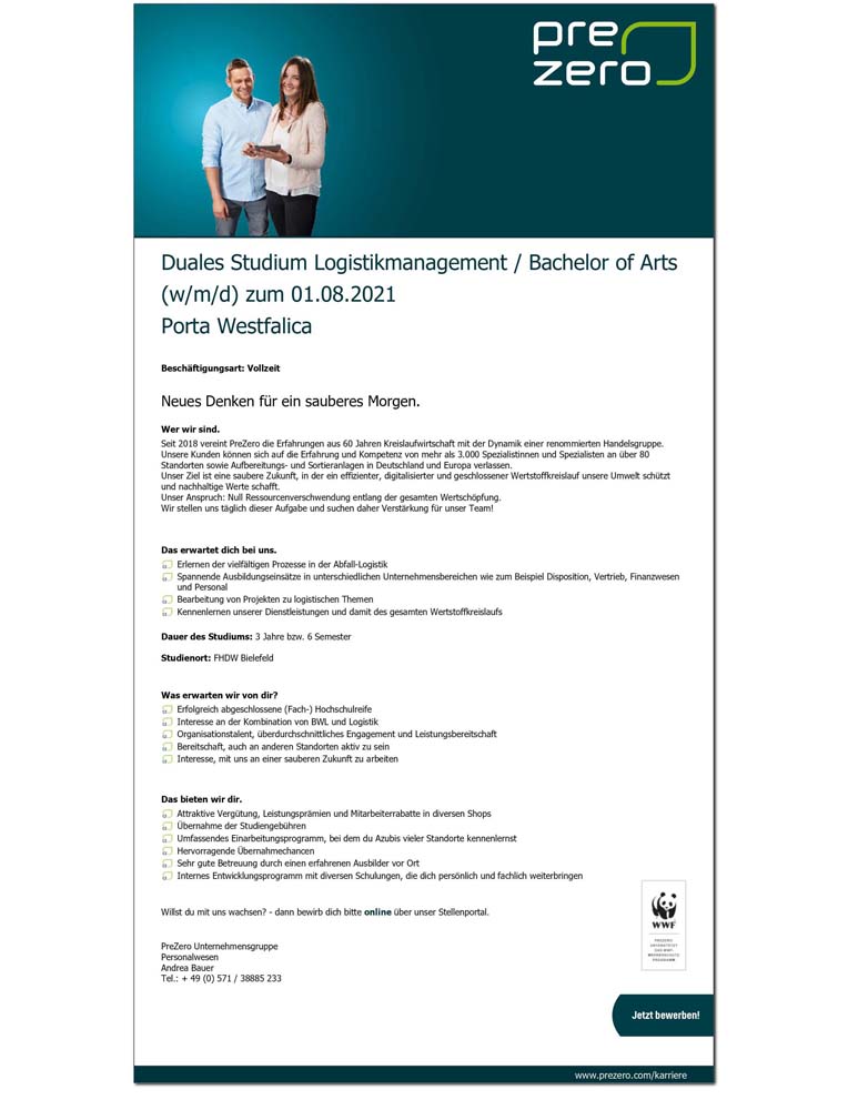 PreZero Deutschland KG: Duales Studium Betriebswirtschaft – Logistikmanagement (B.A.)