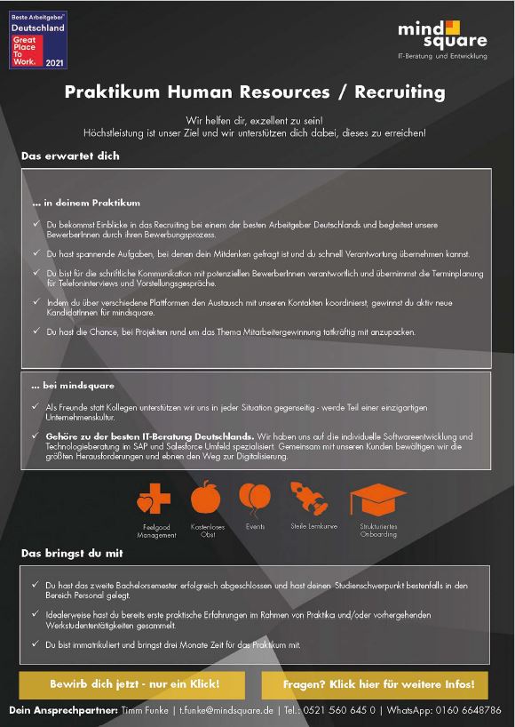 mindsquare AG: Praktikum im Bereich Human Resources / Recruiting