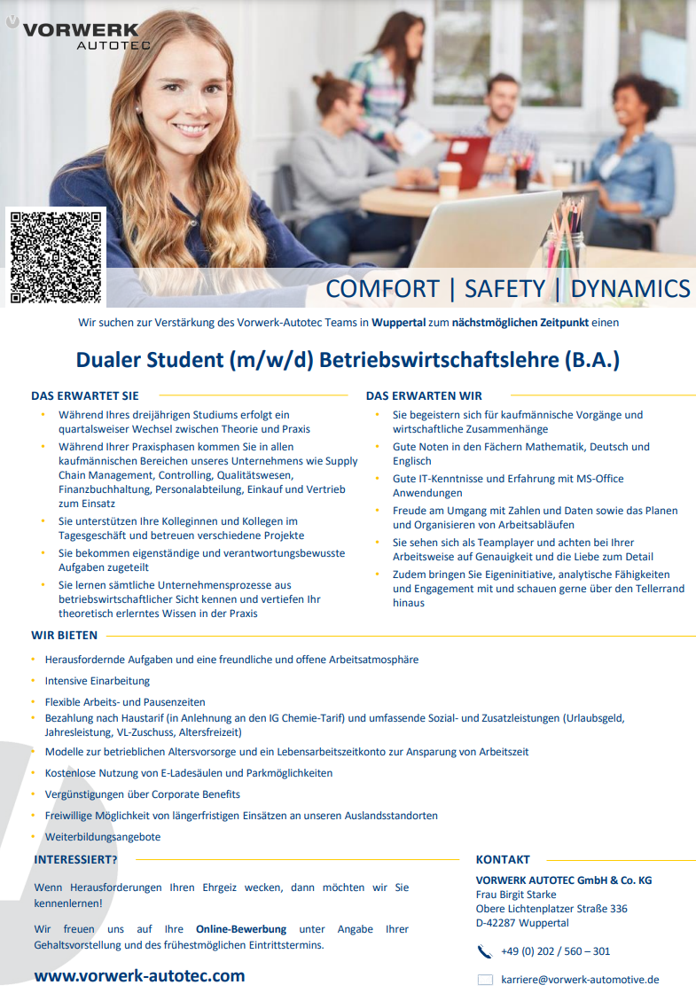 Vorwerk Autotec GmbH & Co. KG: Duales Bachelor-Studium Betriebswirtschaft – Business Management oder International Business (B.A.)