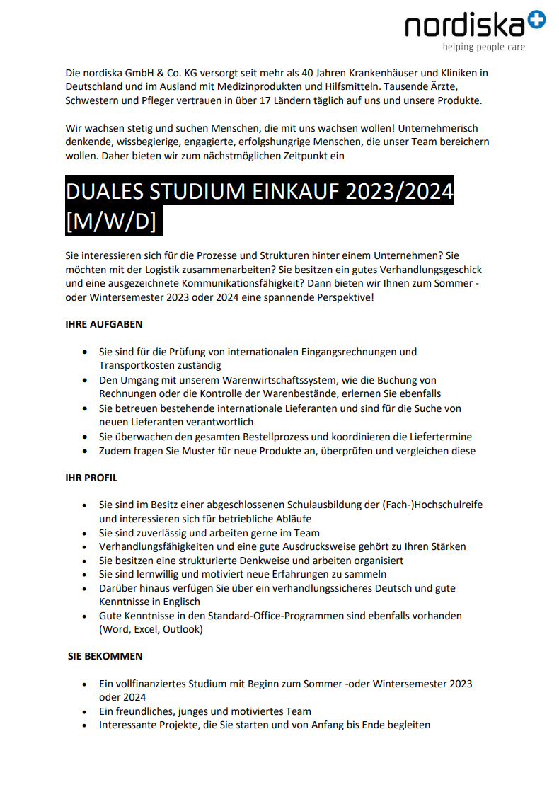 nordiska GmbH & Co. KG: Duales Bachelor-Studium Betriebswirtschaft – Business Management (B.A.)