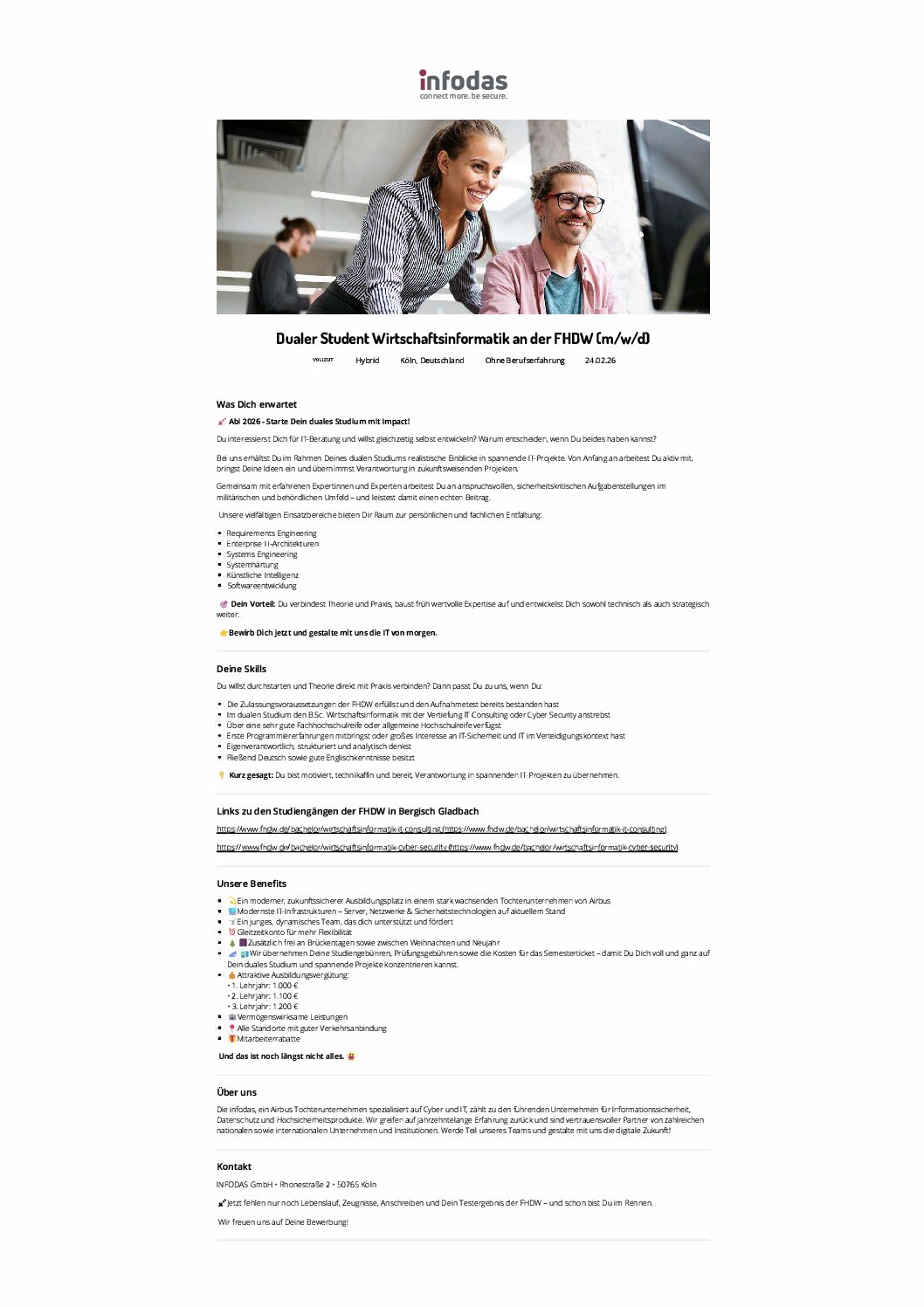 INFODAS GmbH: Duales Bachelor-Studium Wirtschaftsinformatik (B.Sc.)