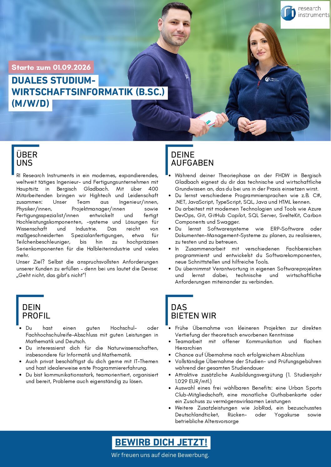 RI Research Instruments GmbH: Duales Bachelor-Studium Wirtschaftsinformatik (B.Sc.)