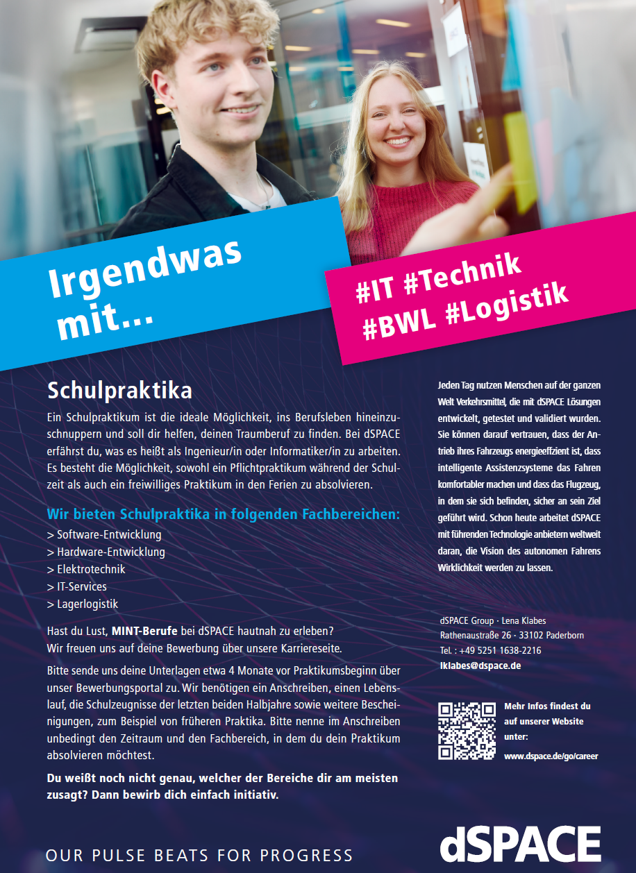 dSPACE GmbH: Schüler*innenpraktikum im MINT-Bereich
