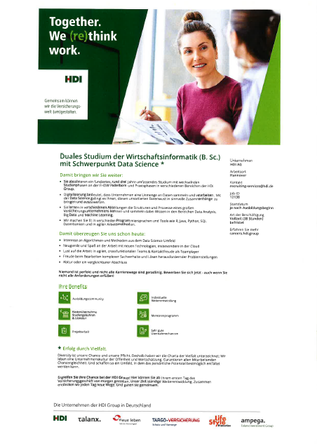 HDI AG: Duales Bachelor-Studium Wirtschaftsinformatik – Data Science (B.Sc.)