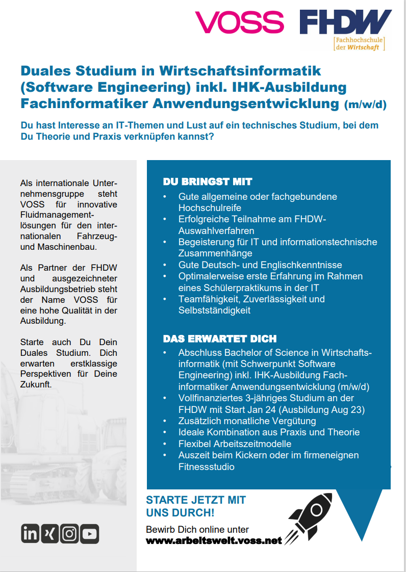 VOSS Automotive GmbH: Duales Bachelor-Studium Wirtschaftsinformatik – Software Engineering (B.Sc.)