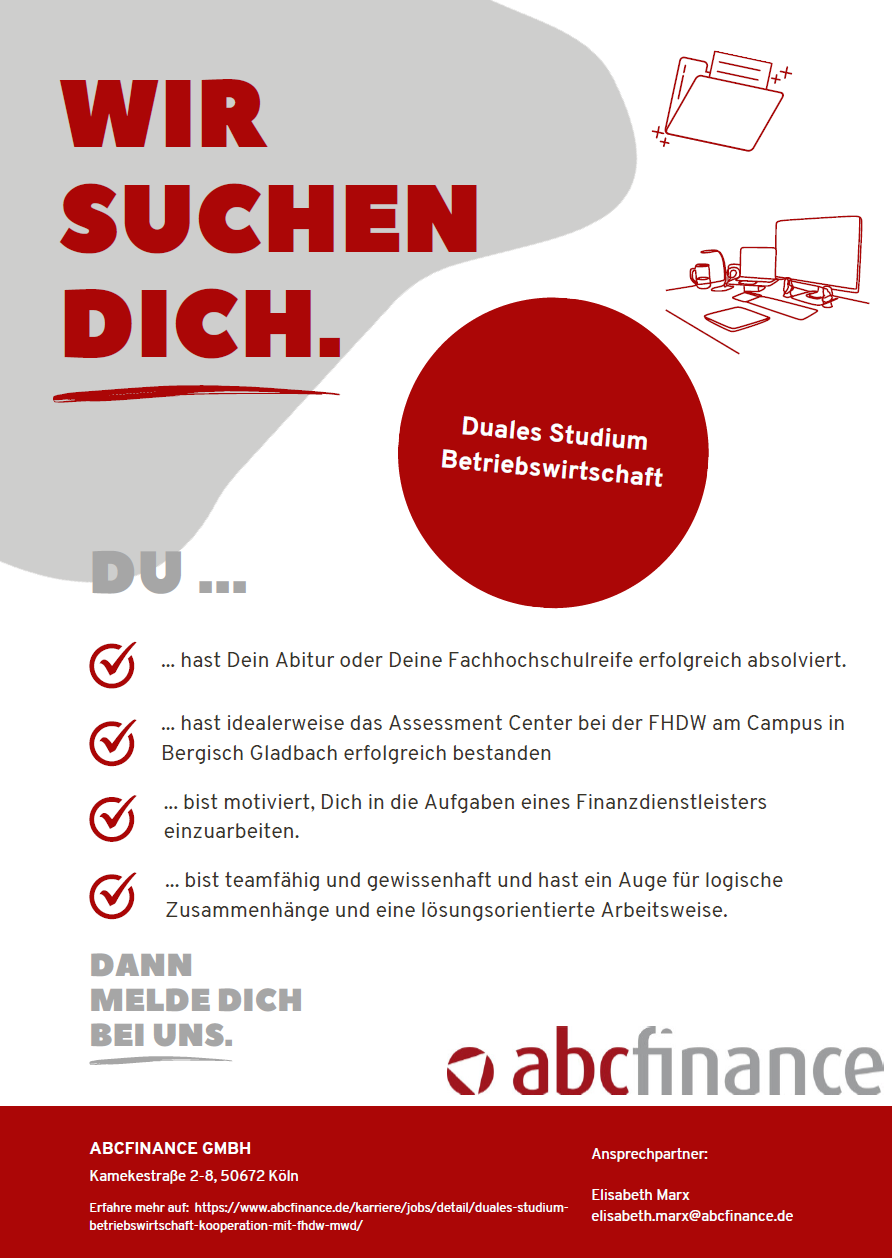 abc finance GmbH: Duales Bachelor-Studium Betriebswirtschaft (B.A.)