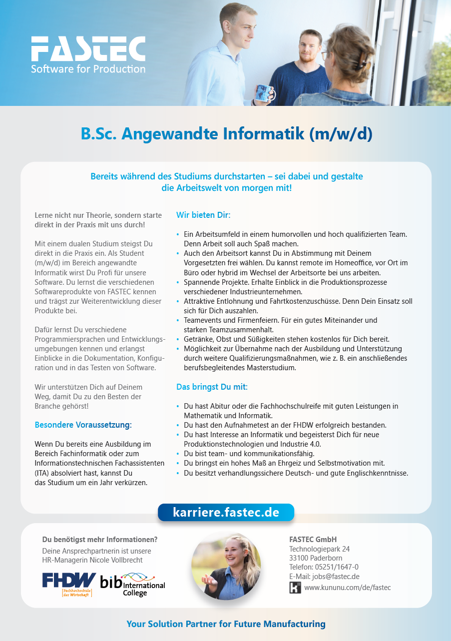 FASTEC GmbH: Duales Bachelor-Studium Angewandte Informatik (B.Sc.)