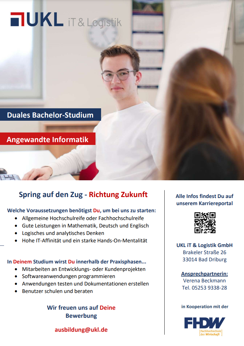 UKL iT & Logistik GmbH: Duales Bachelor-Studium Angewandte Informatik (B.Sc.)