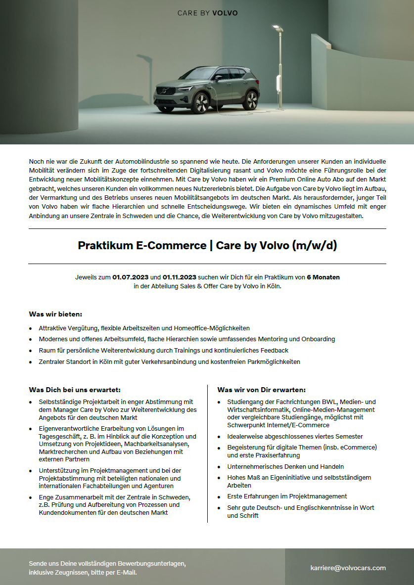 Volvo Car Germany GmbH: Praktikum im Bereich BWL – E-Commerce
