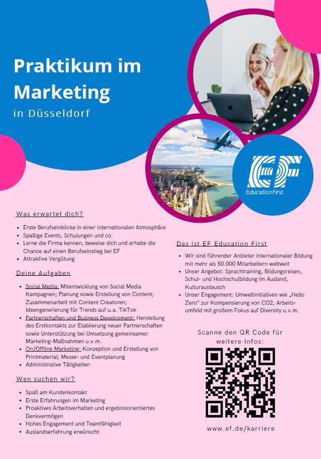 EF Education First: Praktikum im Bereich BWL – Marketing