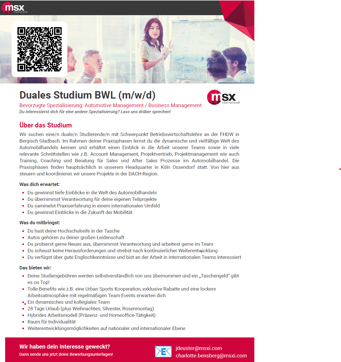 MSX International: Duales Bachelor-Studium Betriebswirtschaft (B.A.)