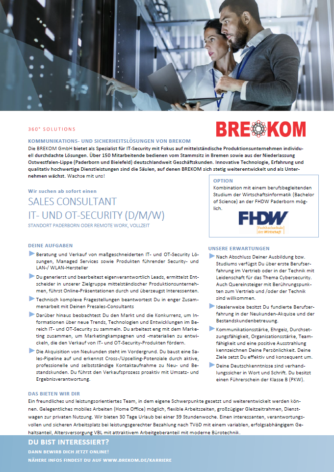 BREKOM GmbH: Berufsbegleitendes Bachelor-Studium Wirtschaftsinformatik (B.Sc.)