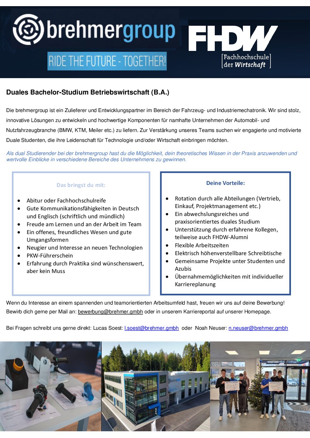 Brehmer GmbH & Co. KG:  Duales Bachelor-Studium Betriebswirtschaft (B.A.)