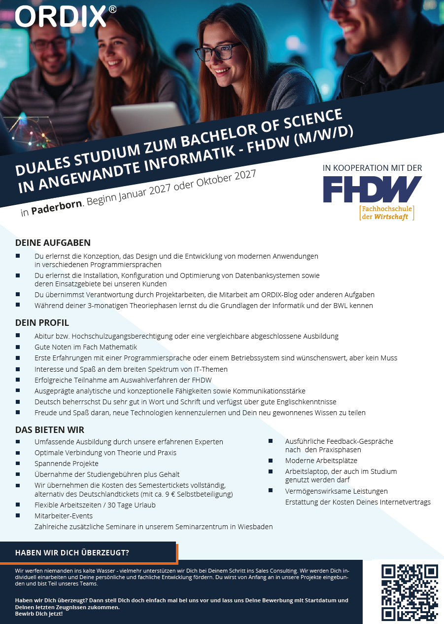 ORDIX AG: Duales Bachelor-Studium Angewandte Informatik (B.Sc.)