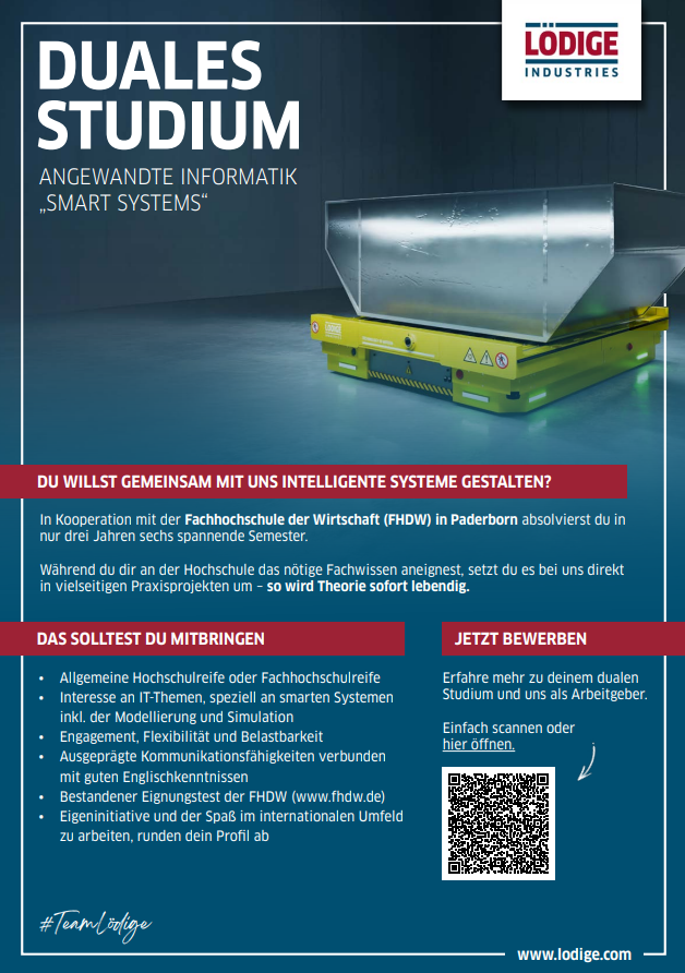 Lödige Industries GmbH: Duales Bachelor-Studium Angewandte Informatik – Smart Systems (B.Sc.)