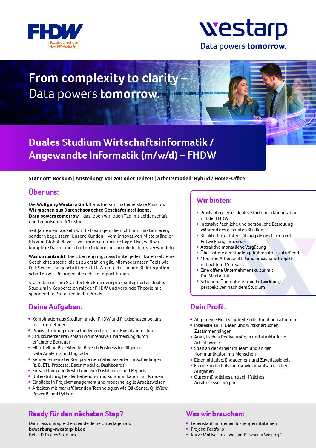 Wolfgang Westarp GmbH: Duales Bachelor-Studium / Angewandte Informatik / Wirtschaftsinformatik (B.Sc.)