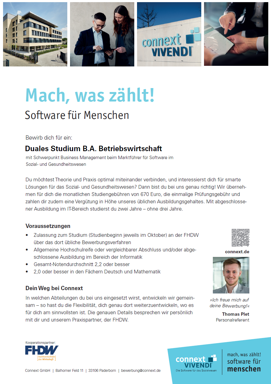 Connext Communication GmbH: Duales Bachelor-Studium Betriebswirtschaft (B.A.)