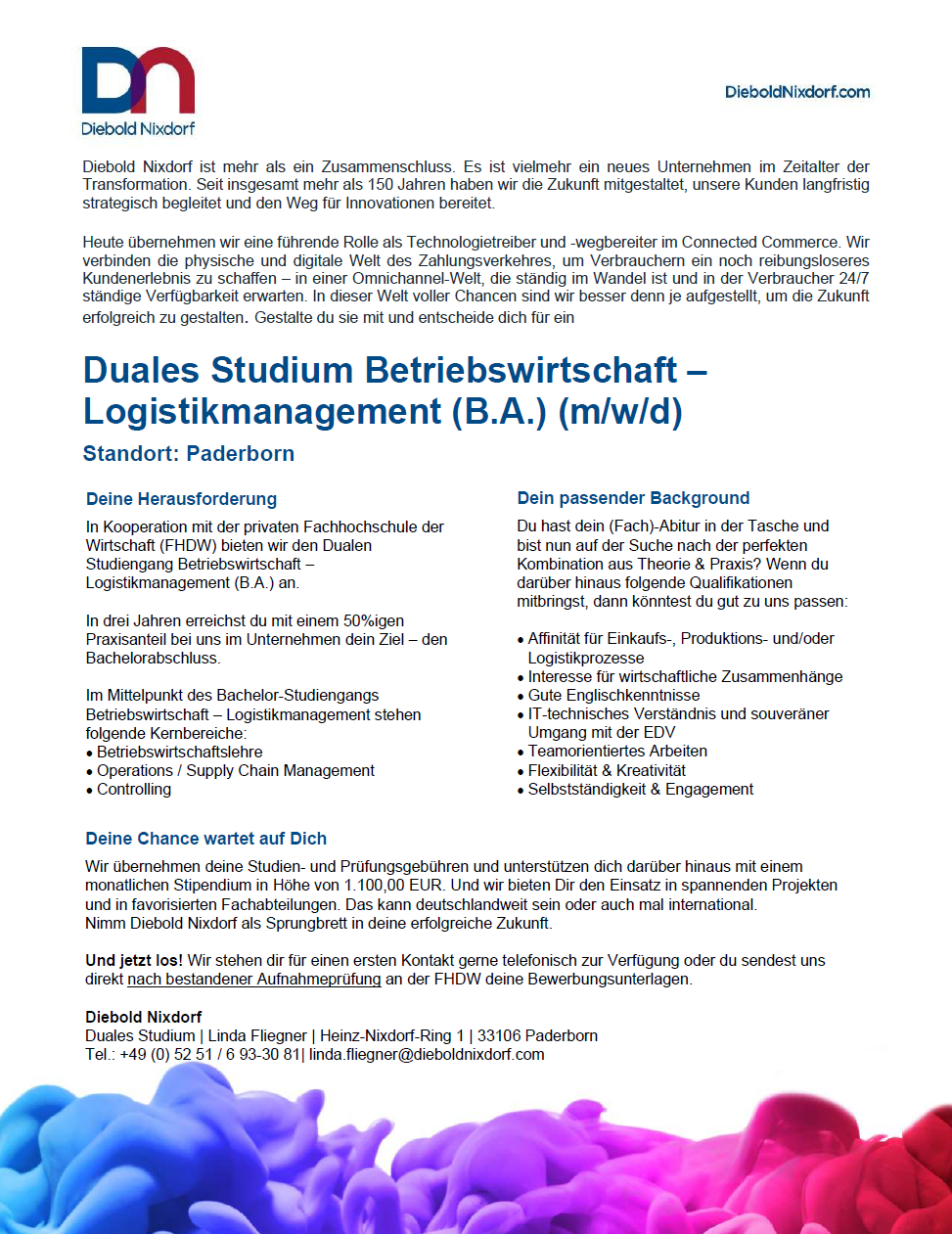 DIEBOLD NIXDORF: Duales Bachelor-Studium Betriebswirtschaft – Logistikmanagement (B.A.)