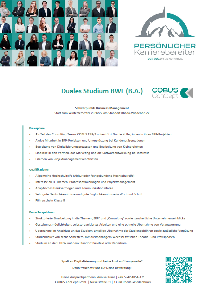 COBUS ConCept: Duales Bachelor-Studium Betriebswirtschaft – Business Management (B.A.)