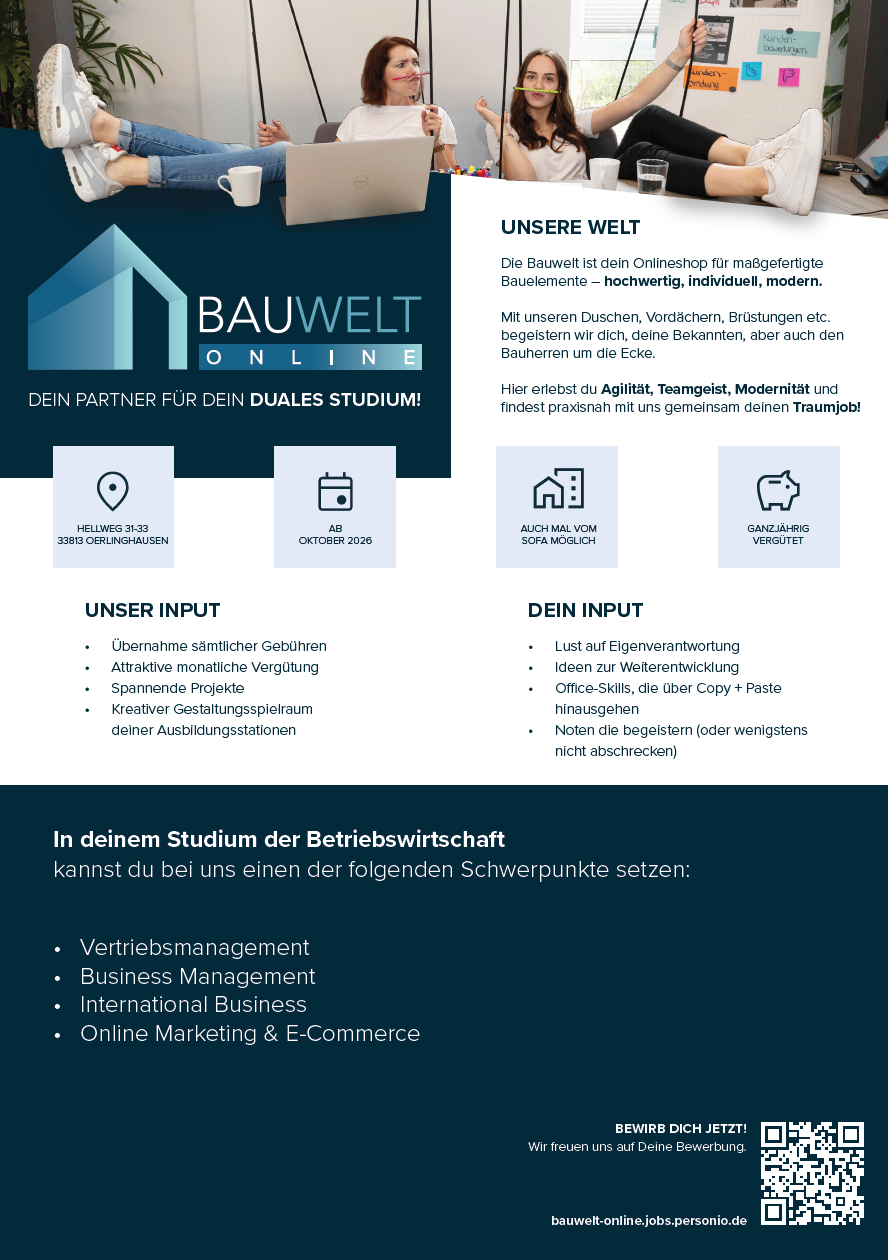 Bauwelt Glas- und Stahlprodukte Online GmbH: Duales Bachelor-Studium Betriebswirtschaft (B.A.)