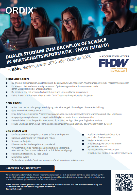 ORDIX AG: Duales Bachelor-Studium Wirtschaftsinformatik (B.Sc.)