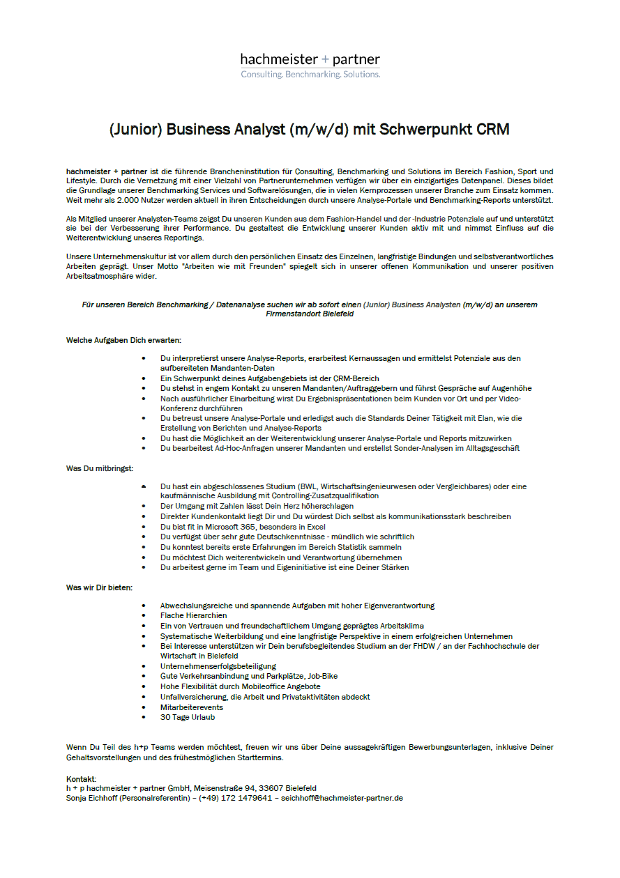 h+p hachmeister + partner GmbH: Berufsbegleitendes Bachelor-Studium Betriebswirtschaft (B.A.) oder berufsbegleitendes Master-Studium Betriebswirtschaft (M.A.)