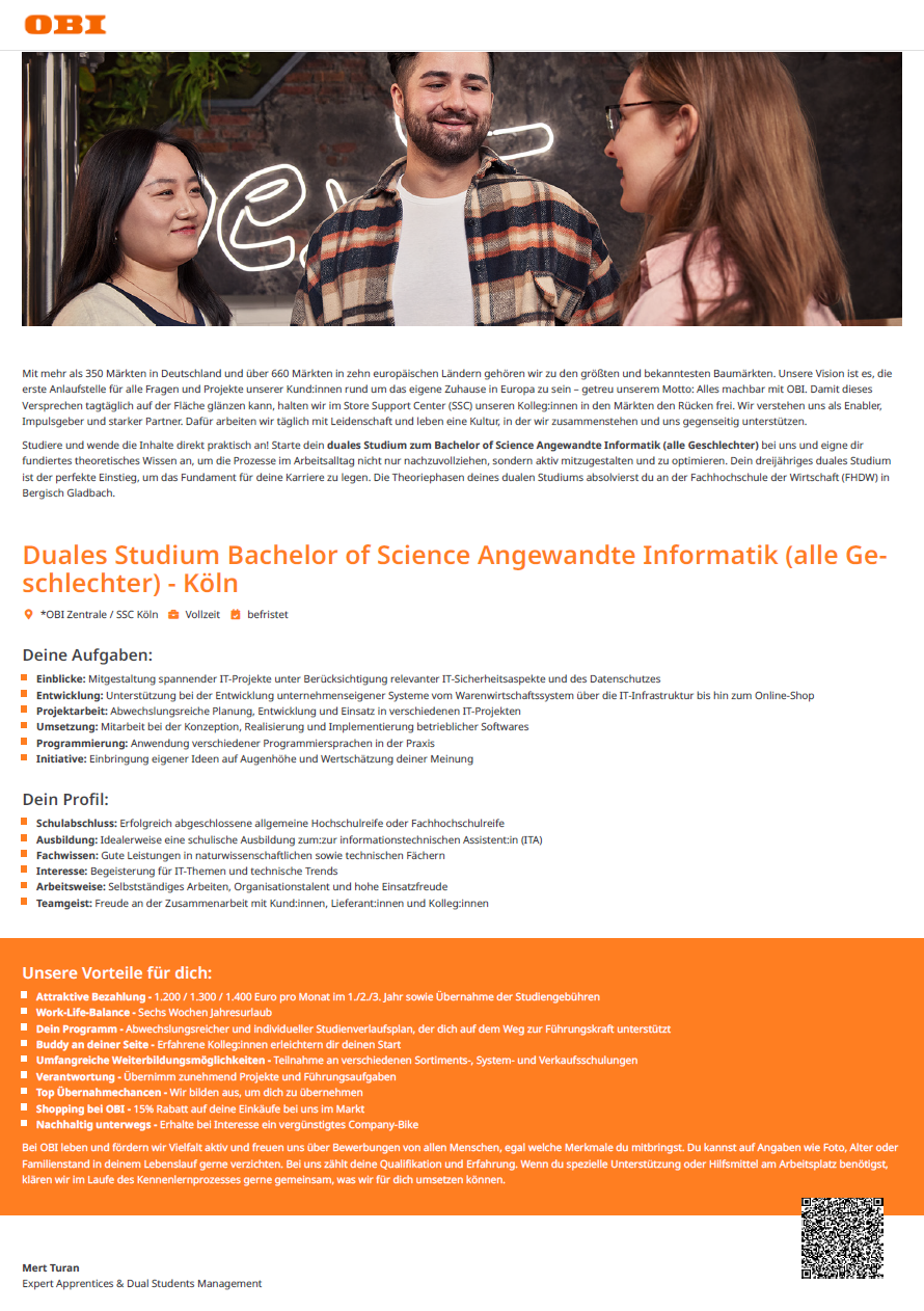 OBI Group Holding: Duales Bachelor-Studium Angewandte Informatik (B.Sc.) in Köln