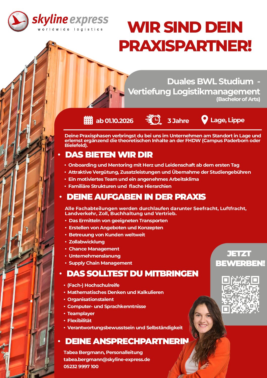 Skyline Express: Duales Bachelor-Studium Betriebswirtschaft (B.A.) Spezialisierung Logistikmanagement