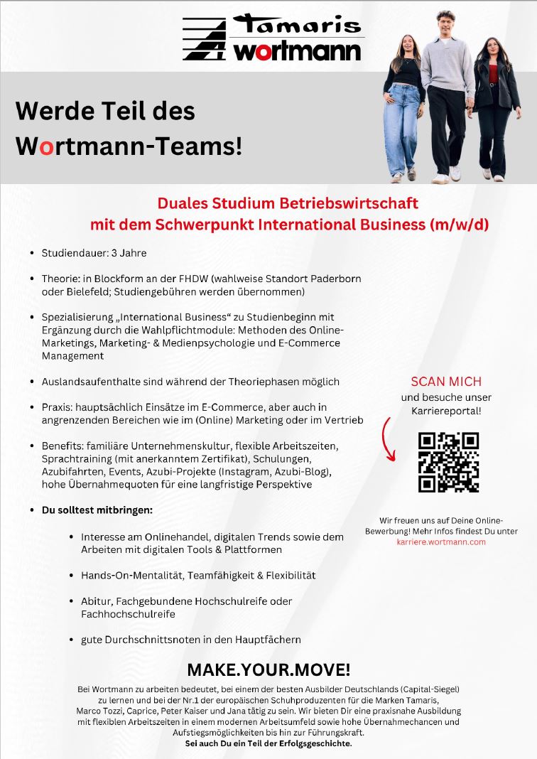 Wortmann KG Internationale Schuhproduktionen: Duales Bachelor-Studium Betriebswirtschaft – International Business(B.A.)