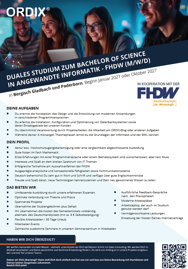 ORDIX AG: Duales Bachelor-Studium Angewandte Informatik (B.Sc.)