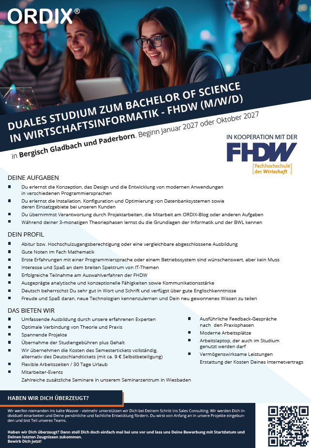 ORDIX AG: Duales Bachelor-Studium Wirtschaftsinformatik (B.Sc.)