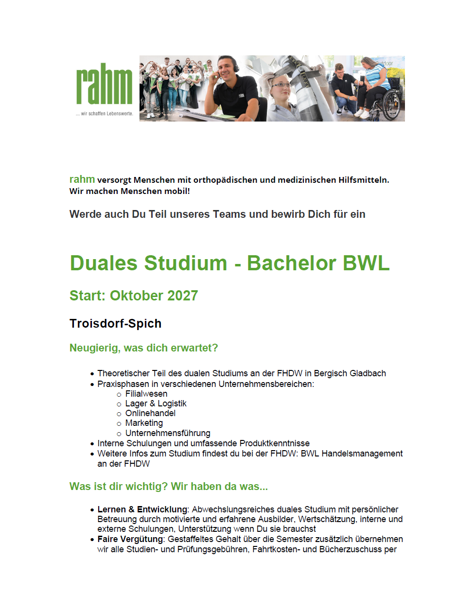 rahm Zentrum für Gesundheit GmbH: Duales Bachelor-Studium Betriebswirtschaft (B.A.)