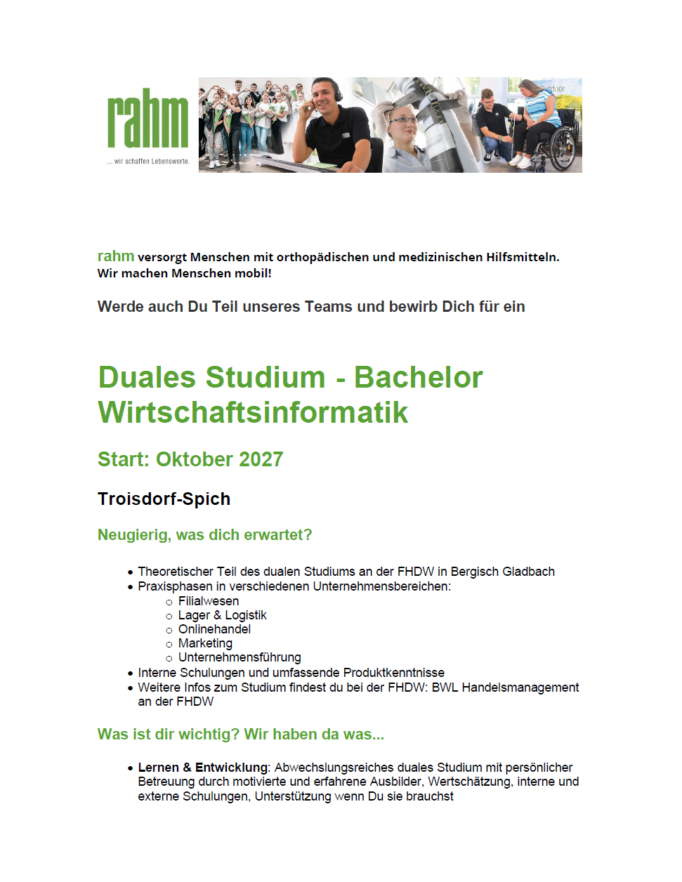 rahm Zentrum für Gesundheit GmbH: Duales Bachelor-Studium Wirtschaftsinformatik (B.Sc.)